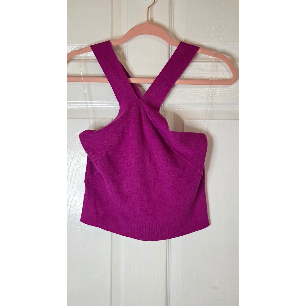 Entro Magenta Purple Knit Halter Top Crisscross Neck Sleeveless Tank L T20637
